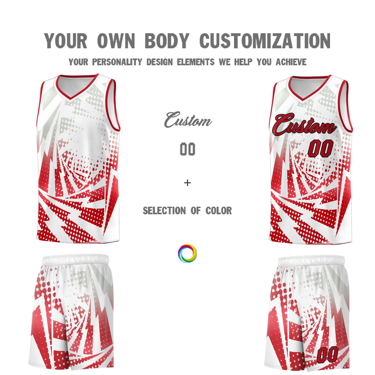 Custom Youth Basketball Jerseys White Red Lightning Halftone Personalized Team Uniforms