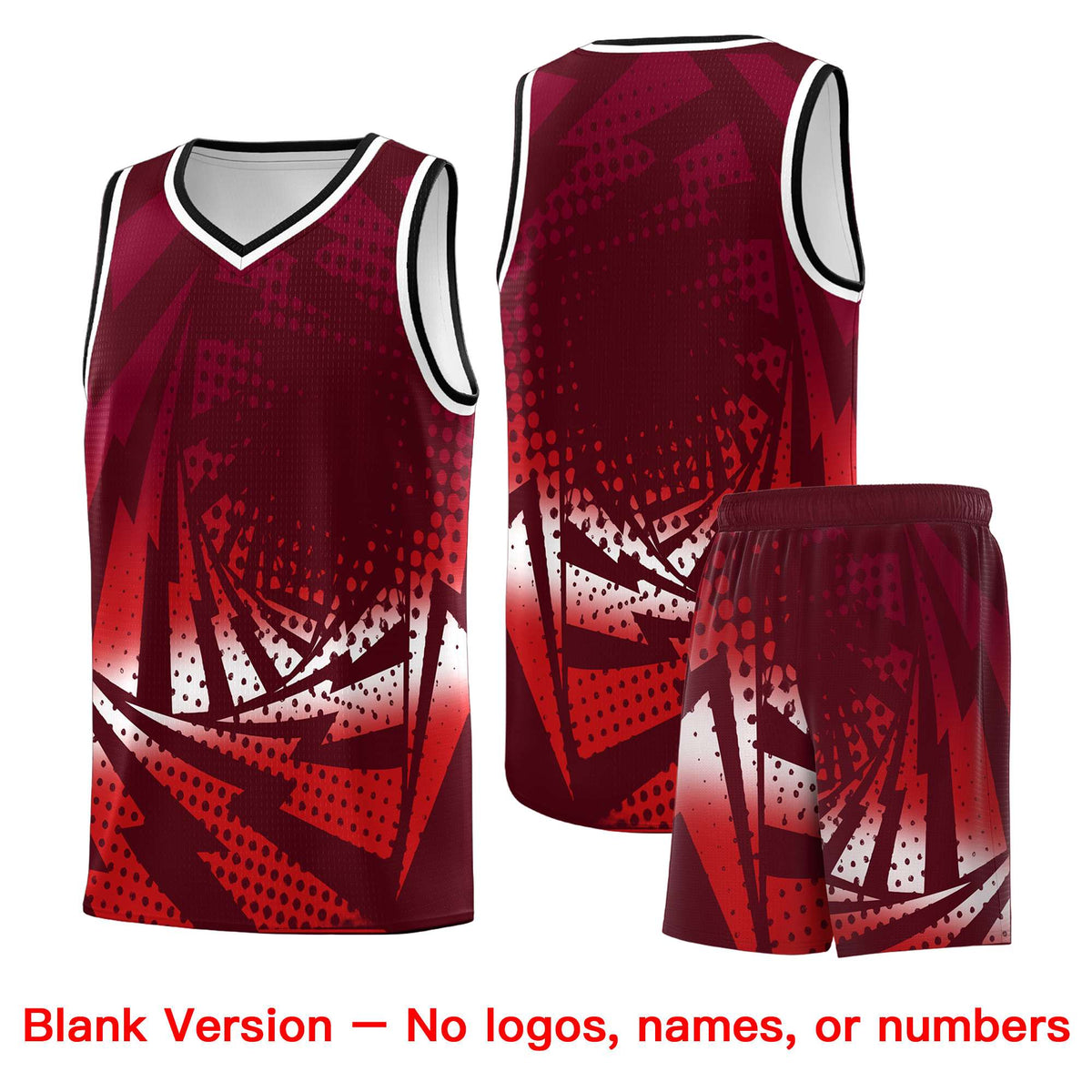 Custom Youth Basketball Jerseys Maroon Red Lightning Halftone Personalized Team Uniforms