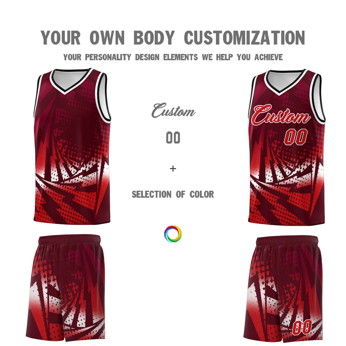 Custom Youth Basketball Jerseys Maroon Red Lightning Halftone Personalized Team Uniforms