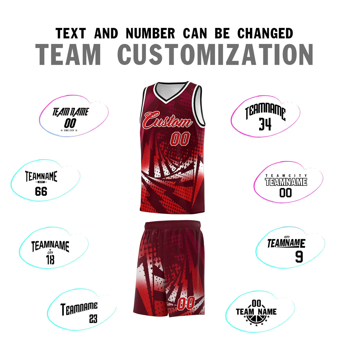 Custom Youth Basketball Jerseys Maroon Red Lightning Halftone Personalized Team Uniforms