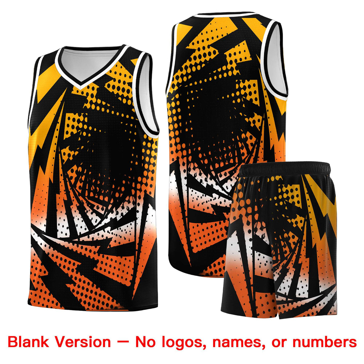 Custom Youth Basketball Jerseys Black Orange Lightning Design Halftone Personalized Uniforms