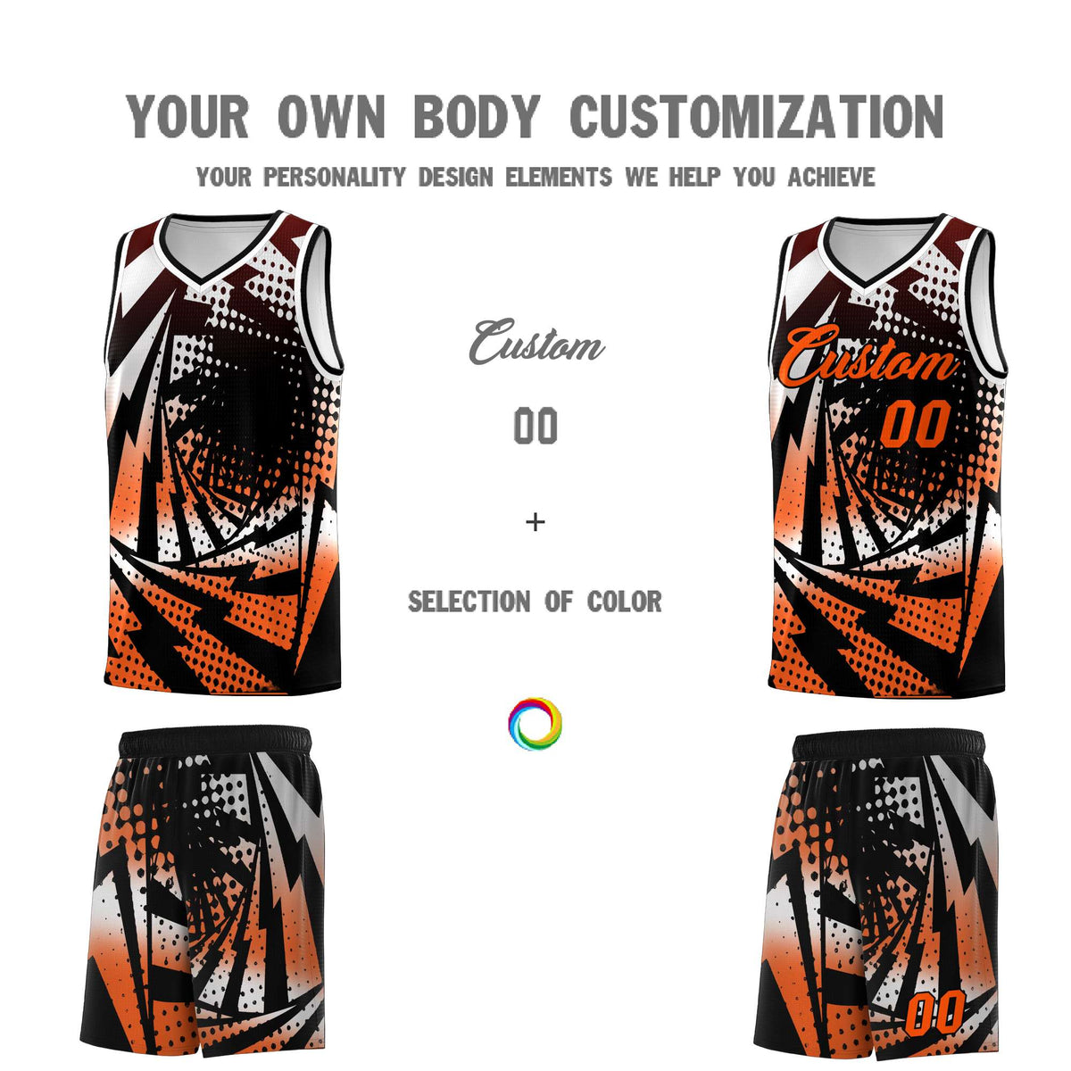 Custom Youth Basketball Jerseys White Orange Lightning Halftone Personalized Team Uniforms