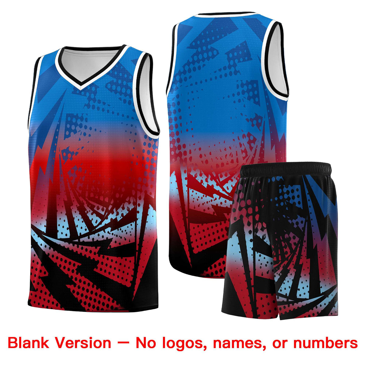 Custom Youth Basketball Jerseys Royal Red Lightning Design Halftone Personalized Uniforms