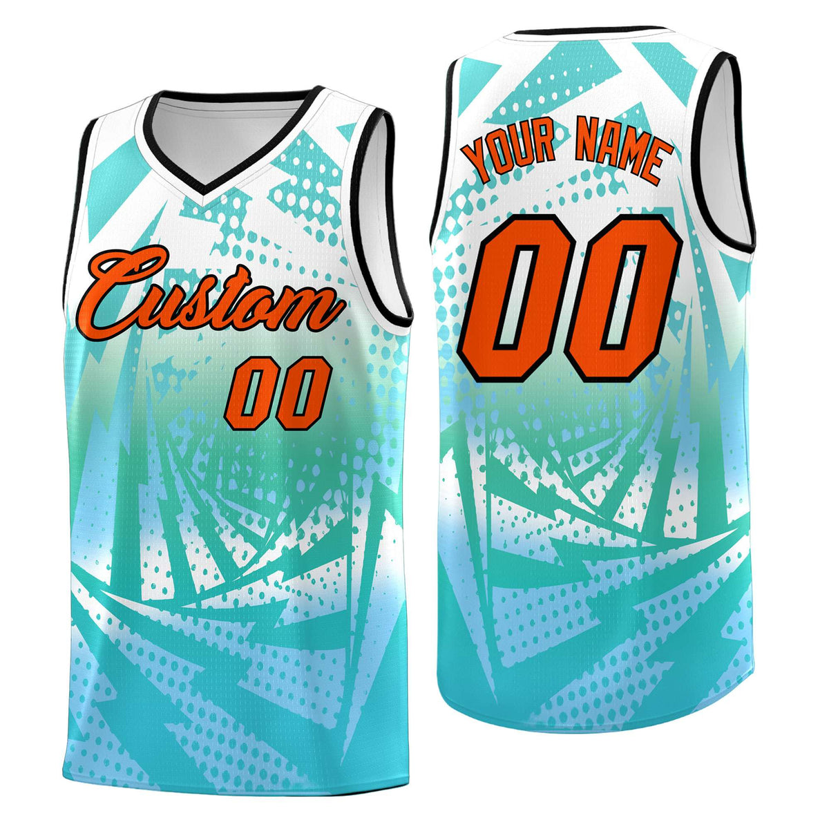 Custom Youth Basketball Jerseys White Light Blue Lightning Halftone Personalized Team Uniforms