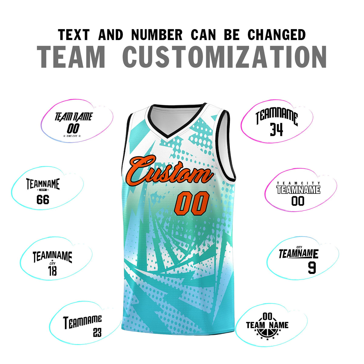 Custom Youth Basketball Jerseys White Light Blue Lightning Halftone Personalized Team Uniforms