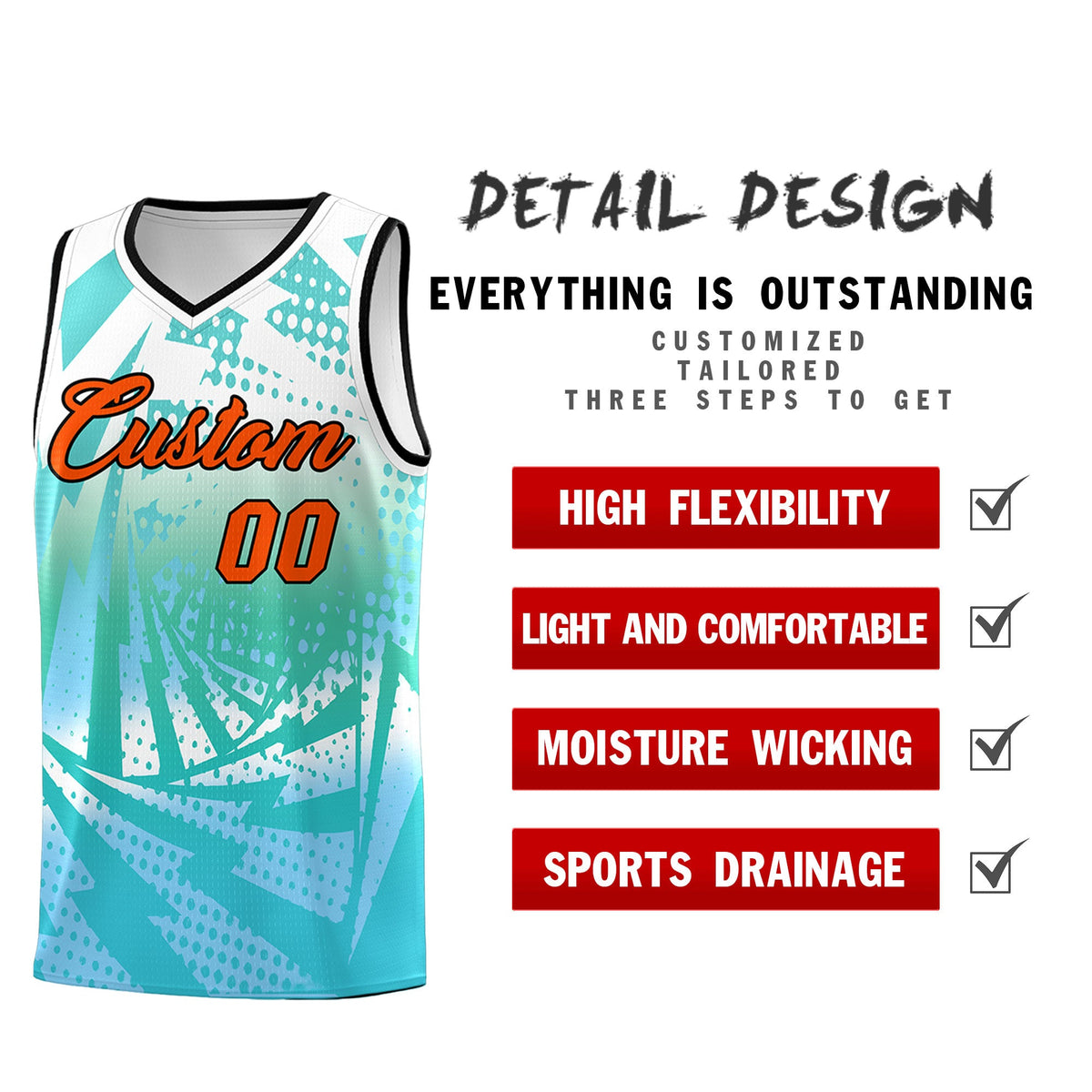 Custom Youth Basketball Jerseys White Light Blue Lightning Halftone Personalized Team Uniforms