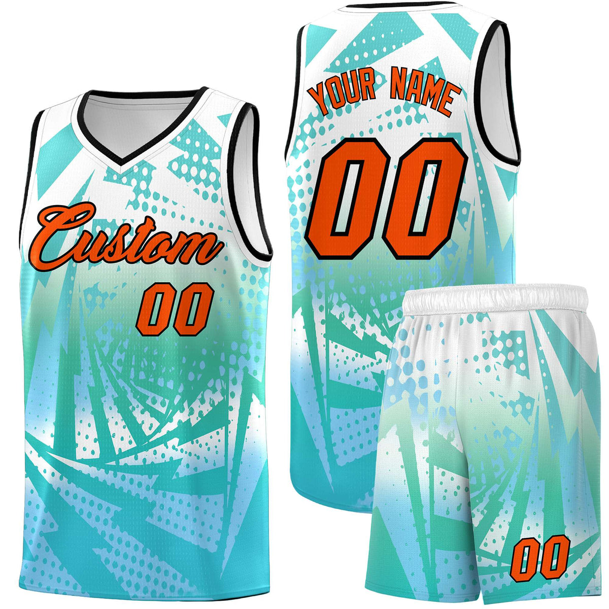 Custom Youth Basketball Jerseys White Light Blue Lightning Halftone Personalized Team Uniforms