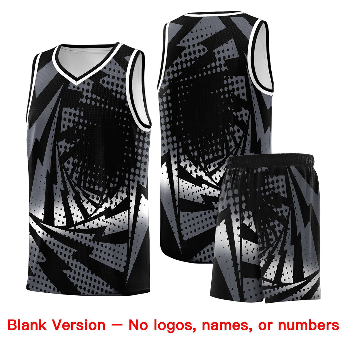 Custom Youth Basketball Jerseys Black Dark Gray Lightning Design Halftone Personalized Uniforms