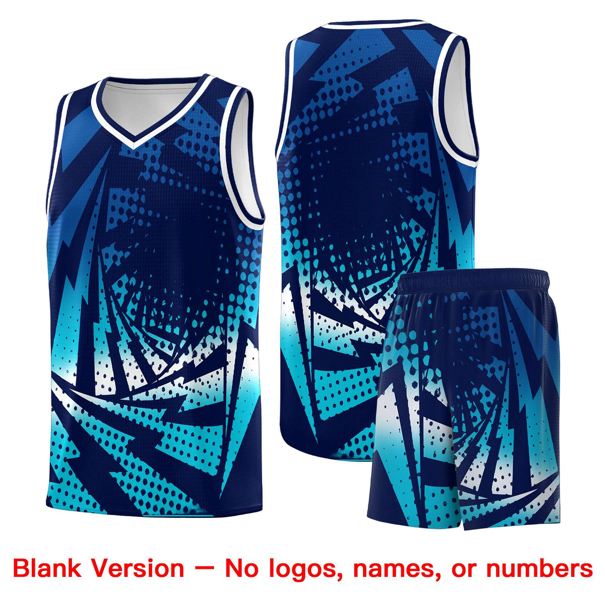 Custom Youth Basketball Jerseys Navy Sky Blue Lightning Halftone Personalized Team Uniforms