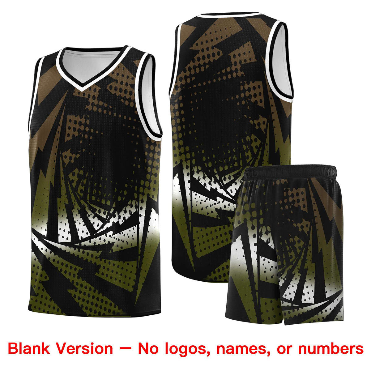 Custom Youth Basketball Jerseys Black Olive Lightning Design Halftone Personalized Uniforms