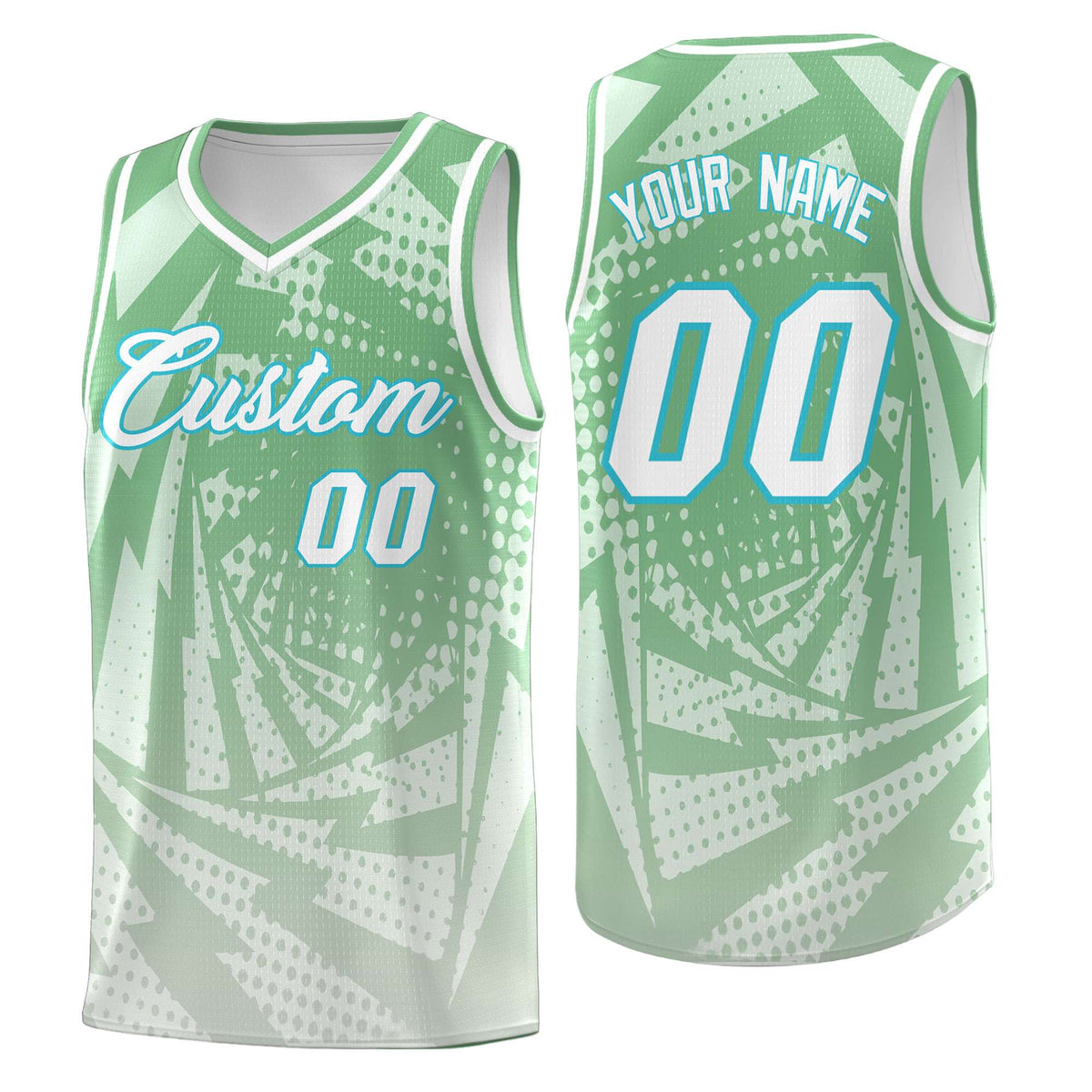Custom Youth Basketball Jerseys Green Gray Lightning Halftone Personalized Team Uniforms