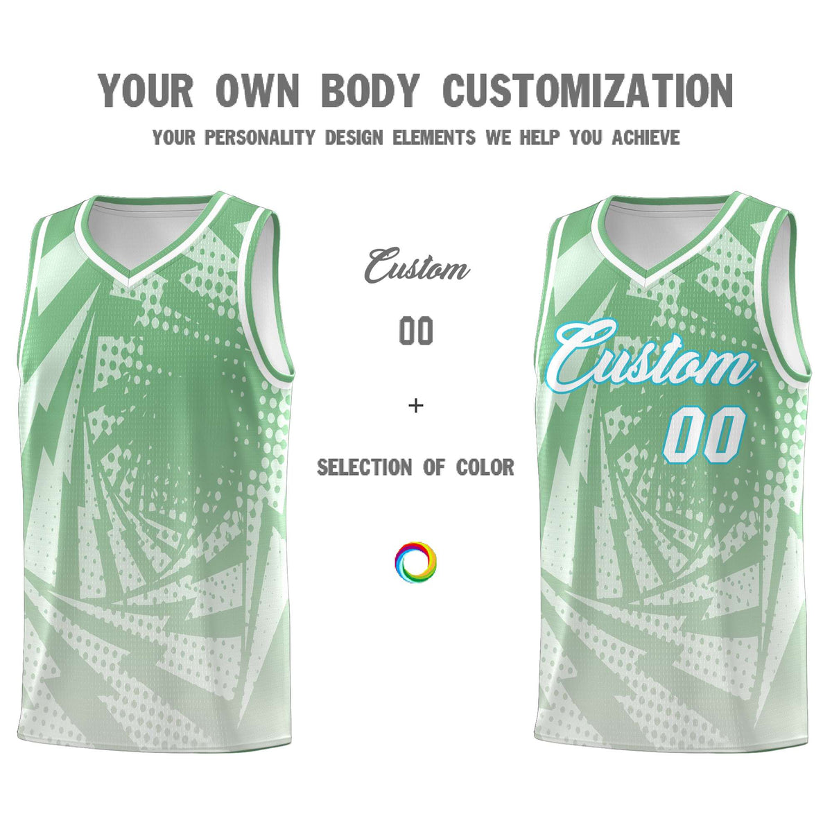 Custom Youth Basketball Jerseys Green Gray Lightning Halftone Personalized Team Uniforms