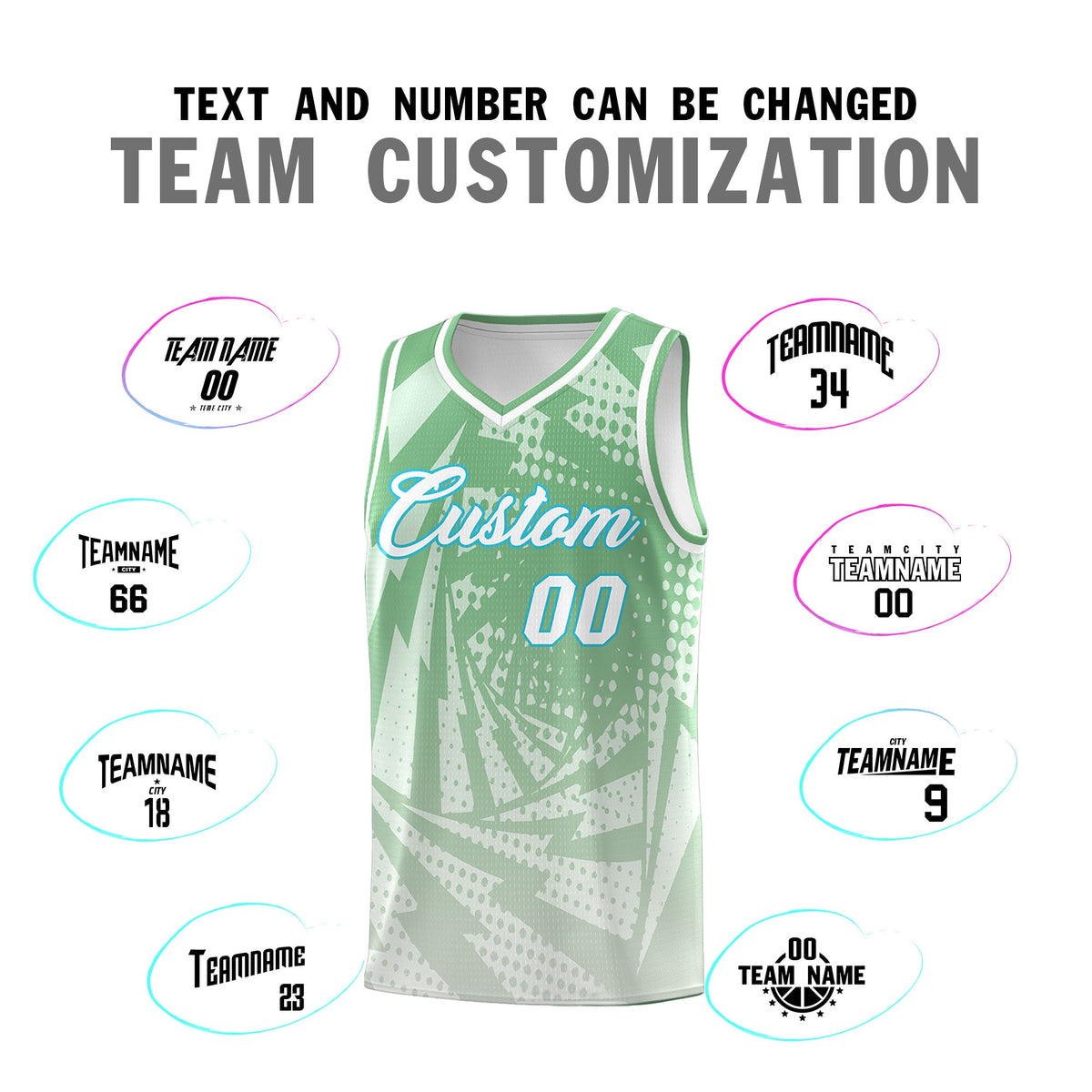 Custom Youth Basketball Jerseys Green Gray Lightning Halftone Personalized Team Uniforms