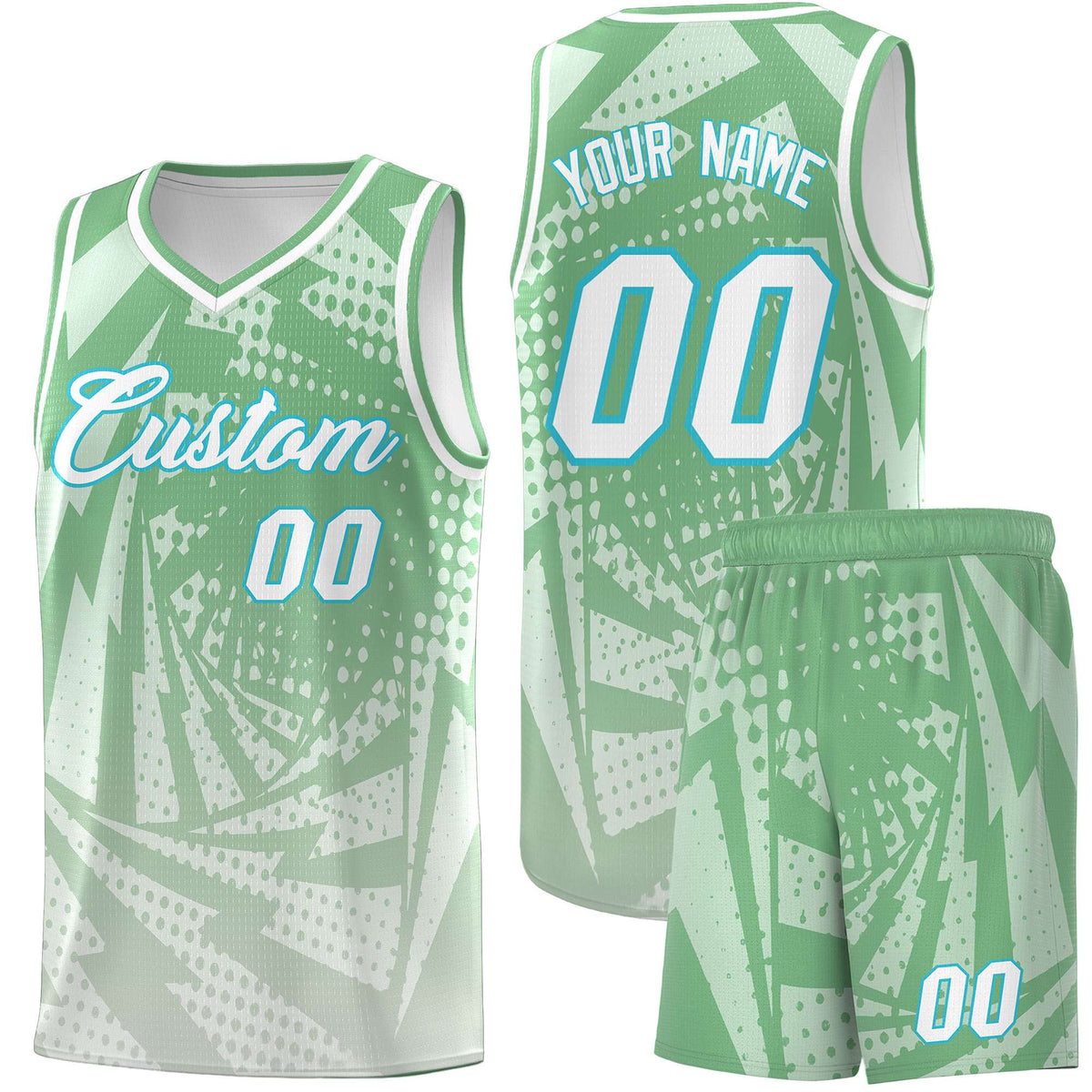 Custom Youth Basketball Jerseys Green Gray Lightning Halftone Personalized Team Uniforms