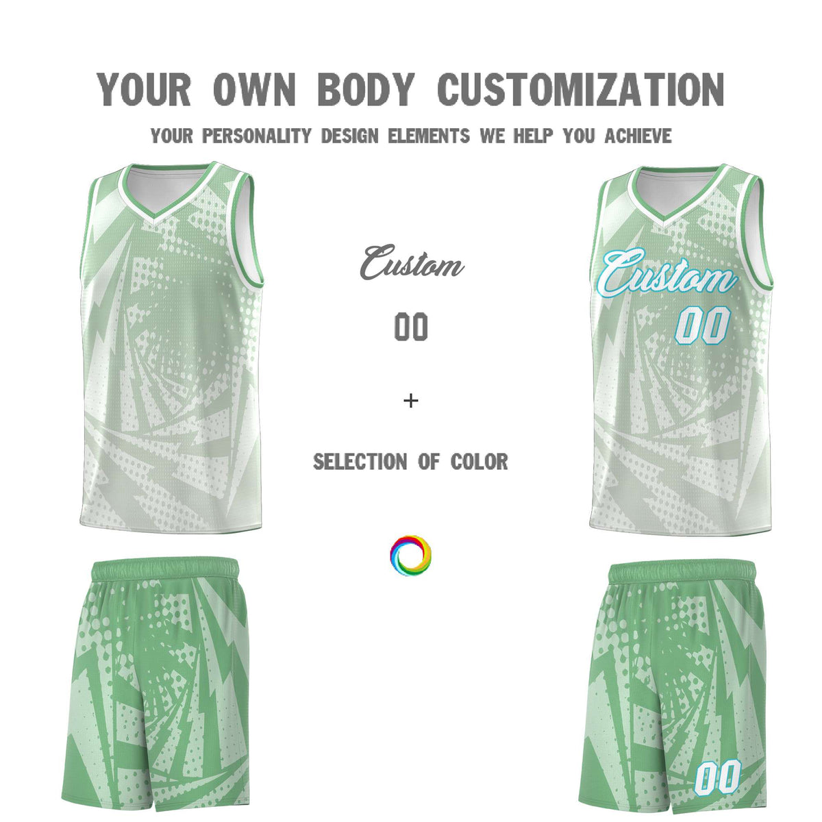 Custom Youth Basketball Jerseys Green Gray Lightning Halftone Personalized Team Uniforms