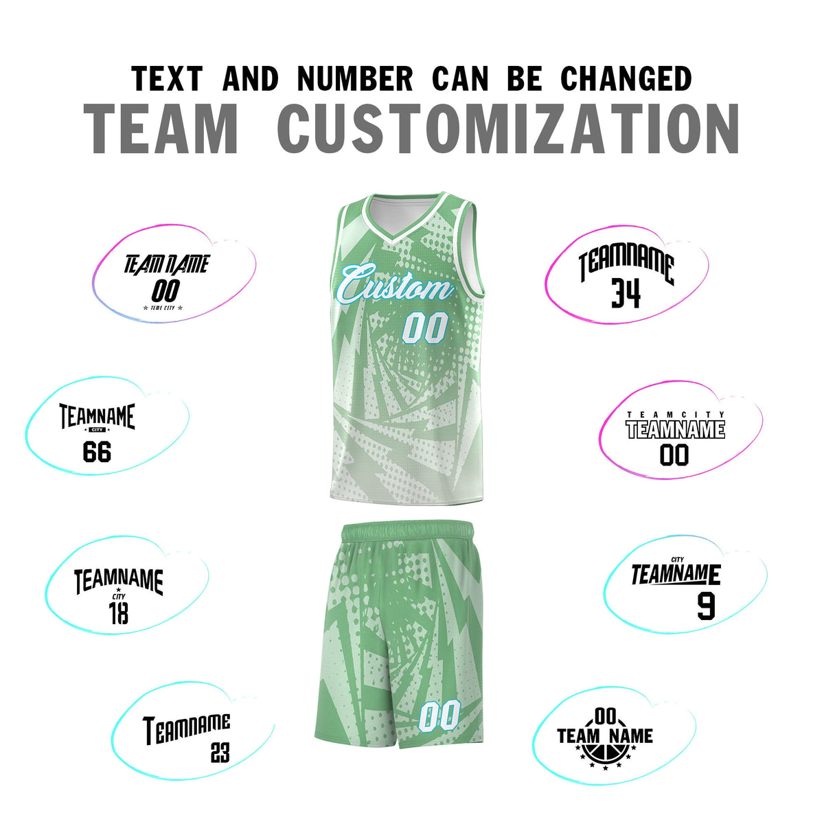 Custom Youth Basketball Jerseys Green Gray Lightning Halftone Personalized Team Uniforms