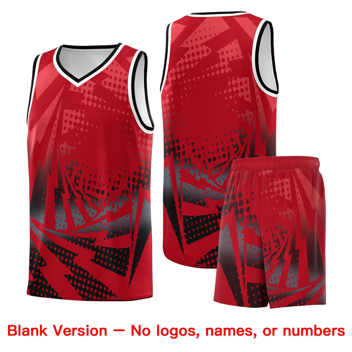 Custom Youth Basketball Jerseys Red Black Lightning Halftone Personalized Team Uniforms