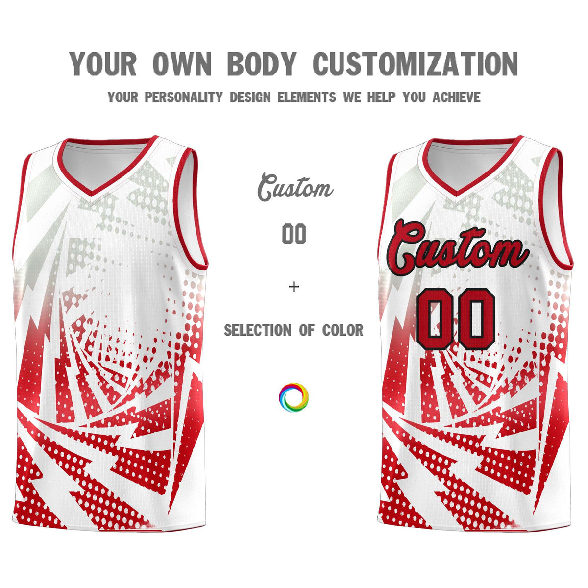Custom Youth Basketball Jerseys White Red Lightning Halftone Personalized Team Uniforms