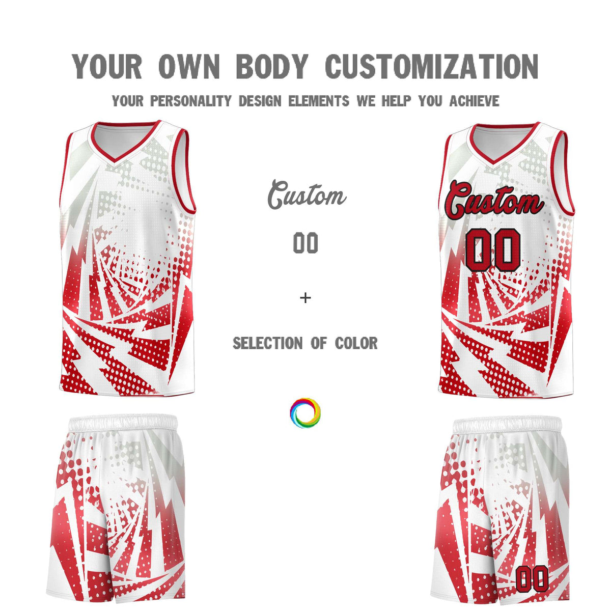 Custom Youth Basketball Jerseys White Red Lightning Halftone Personalized Team Uniforms
