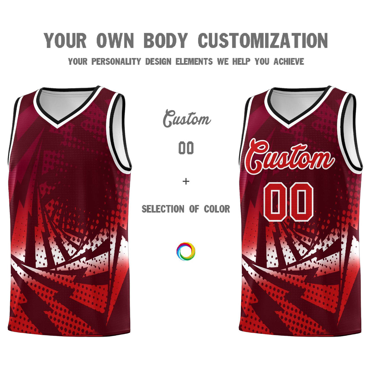 Custom Youth Basketball Jerseys Maroon Red Lightning Halftone Personalized Team Uniforms