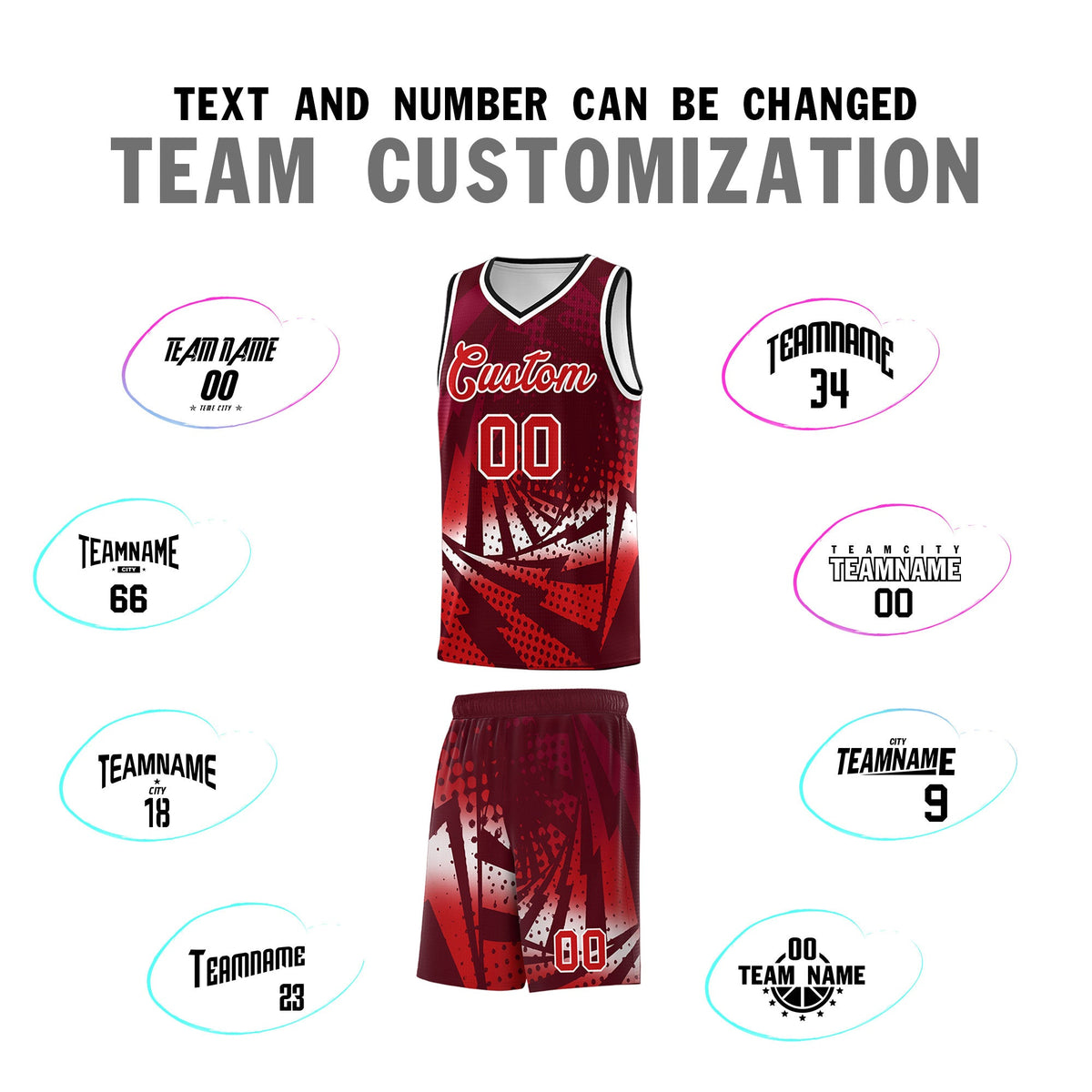 Custom Youth Basketball Jerseys Maroon Red Lightning Halftone Personalized Team Uniforms