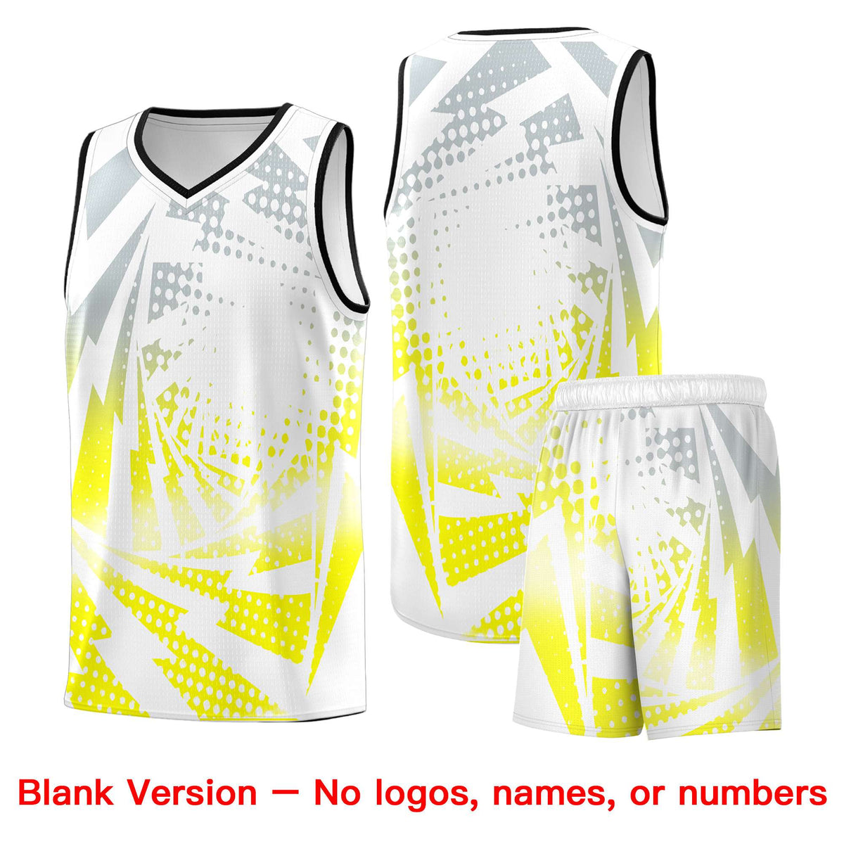 Custom Youth Basketball Jerseys White Fluorescent Yellow Lightning Halftone Personalized Team Uniforms