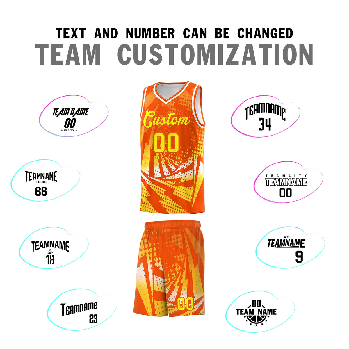 Custom Youth Basketball Jerseys Orange Gold Lightning Halftone Personalized Team Uniforms