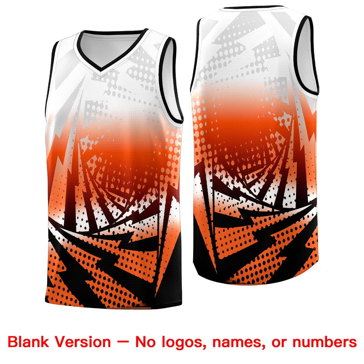 Custom Youth Basketball Jerseys White Orange Lightning Halftone Personalized Team Uniforms