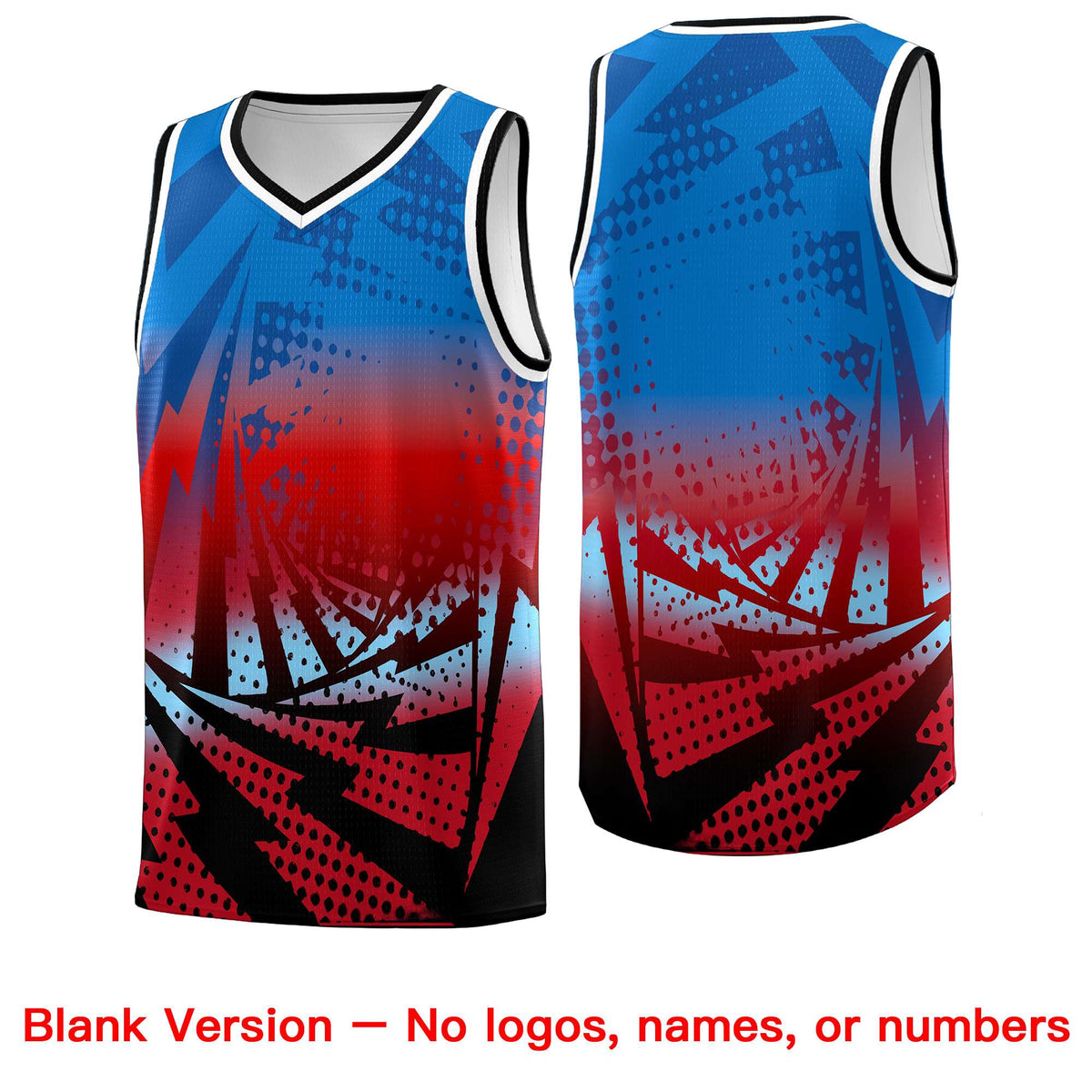 Custom Youth Basketball Jerseys Royal Red Lightning Design Halftone Personalized Uniforms