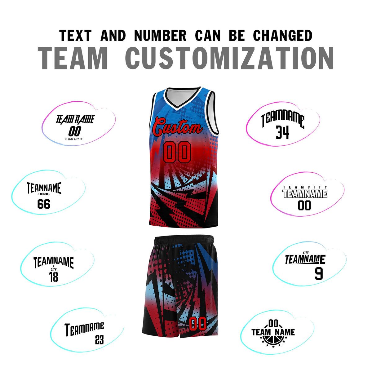 Custom Youth Basketball Jerseys Royal Red Lightning Design Halftone Personalized Uniforms
