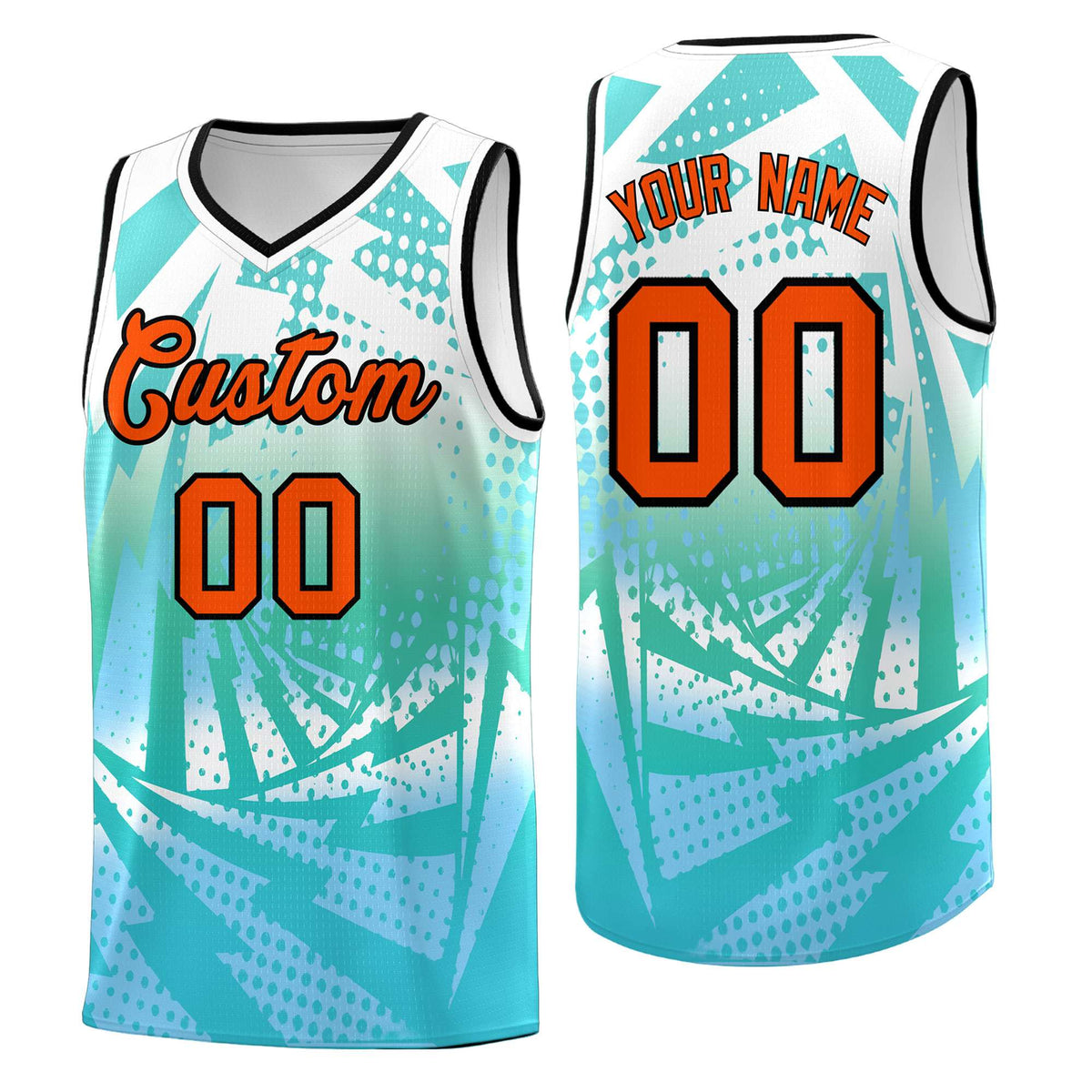 Custom Youth Basketball Jerseys White Light Blue Lightning Halftone Personalized Team Uniforms