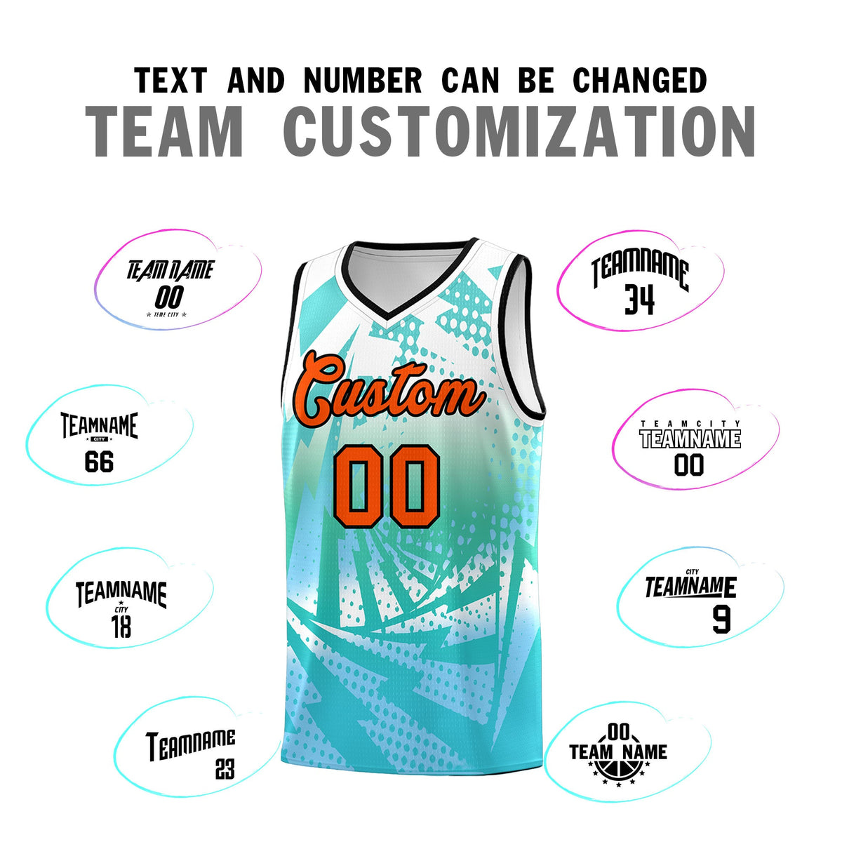 Custom Youth Basketball Jerseys White Light Blue Lightning Halftone Personalized Team Uniforms