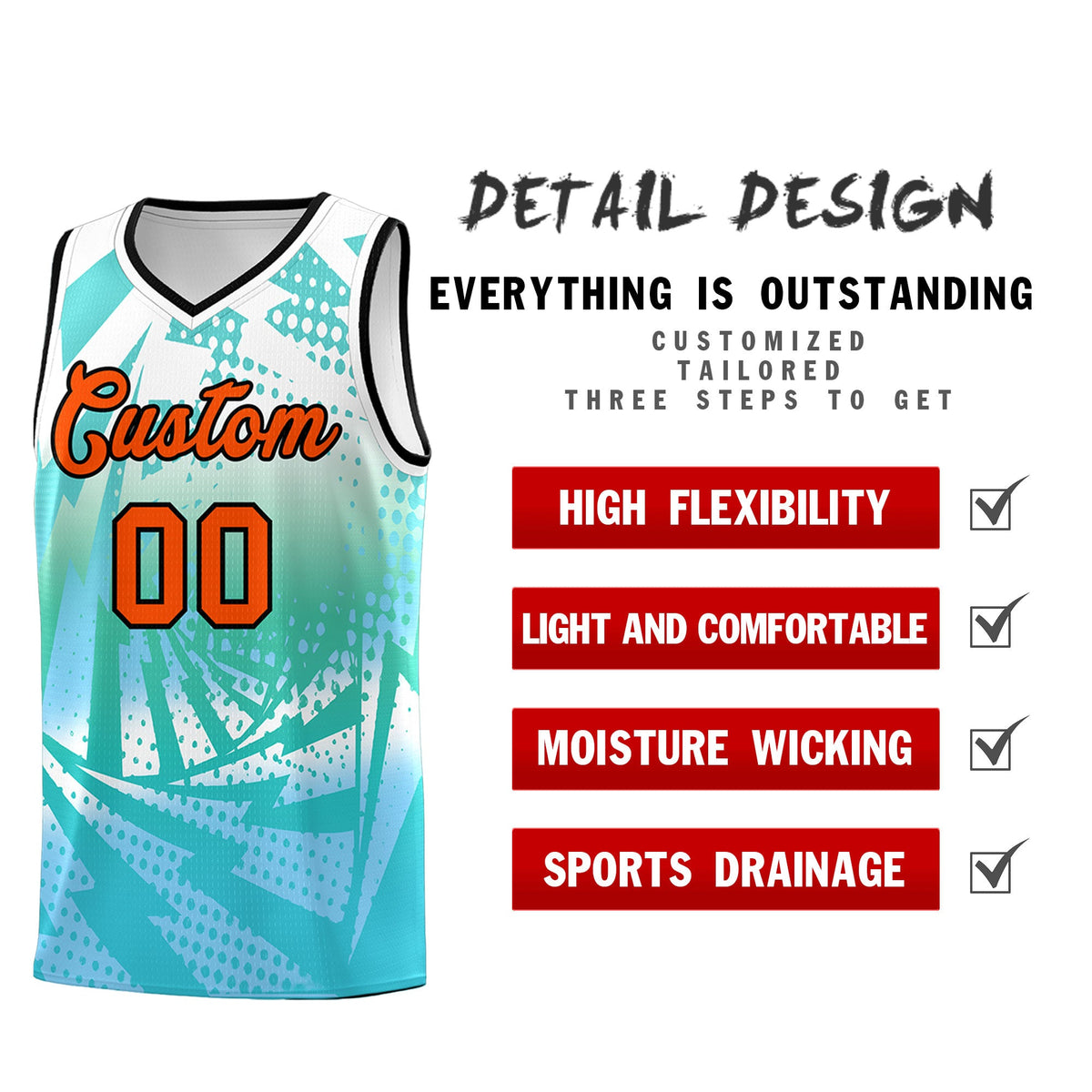 Custom Youth Basketball Jerseys White Light Blue Lightning Halftone Personalized Team Uniforms