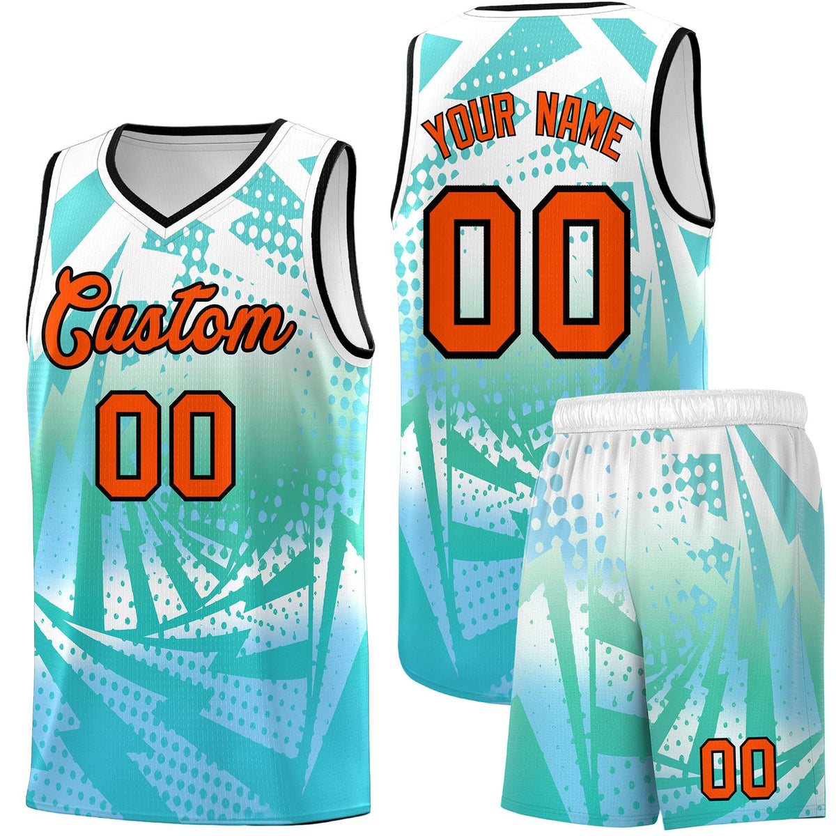 Custom Youth Basketball Jerseys White Light Blue Lightning Halftone Personalized Team Uniforms