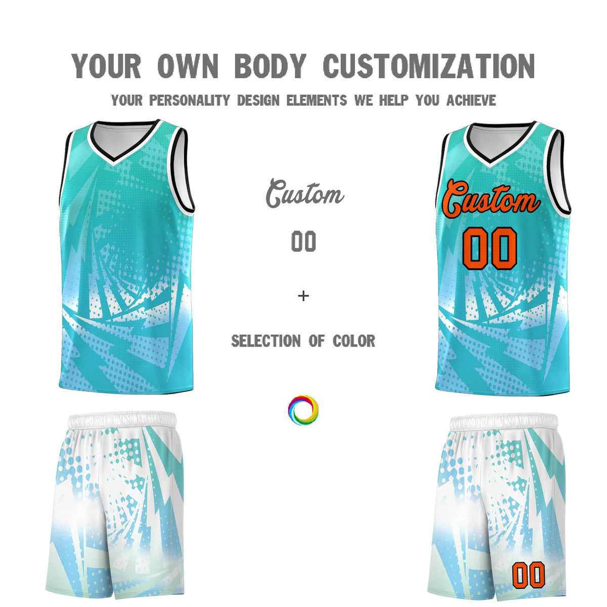 Custom Youth Basketball Jerseys White Light Blue Lightning Halftone Personalized Team Uniforms