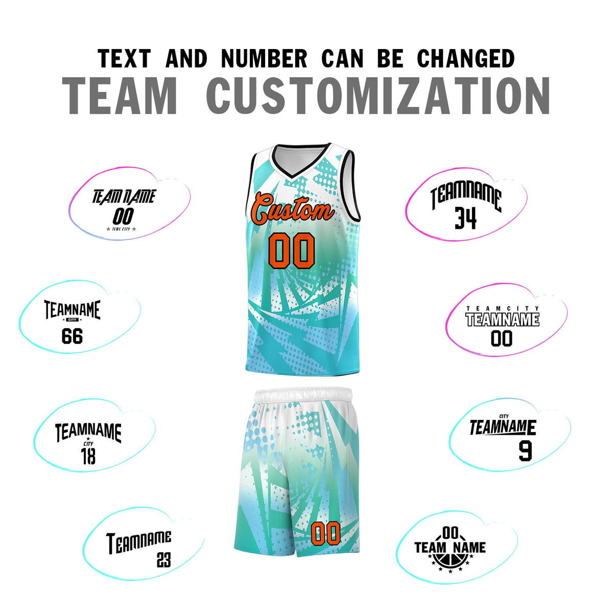 Custom Youth Basketball Jerseys White Light Blue Lightning Halftone Personalized Team Uniforms
