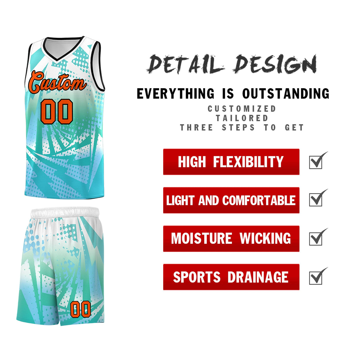 Custom Youth Basketball Jerseys White Light Blue Lightning Halftone Personalized Team Uniforms