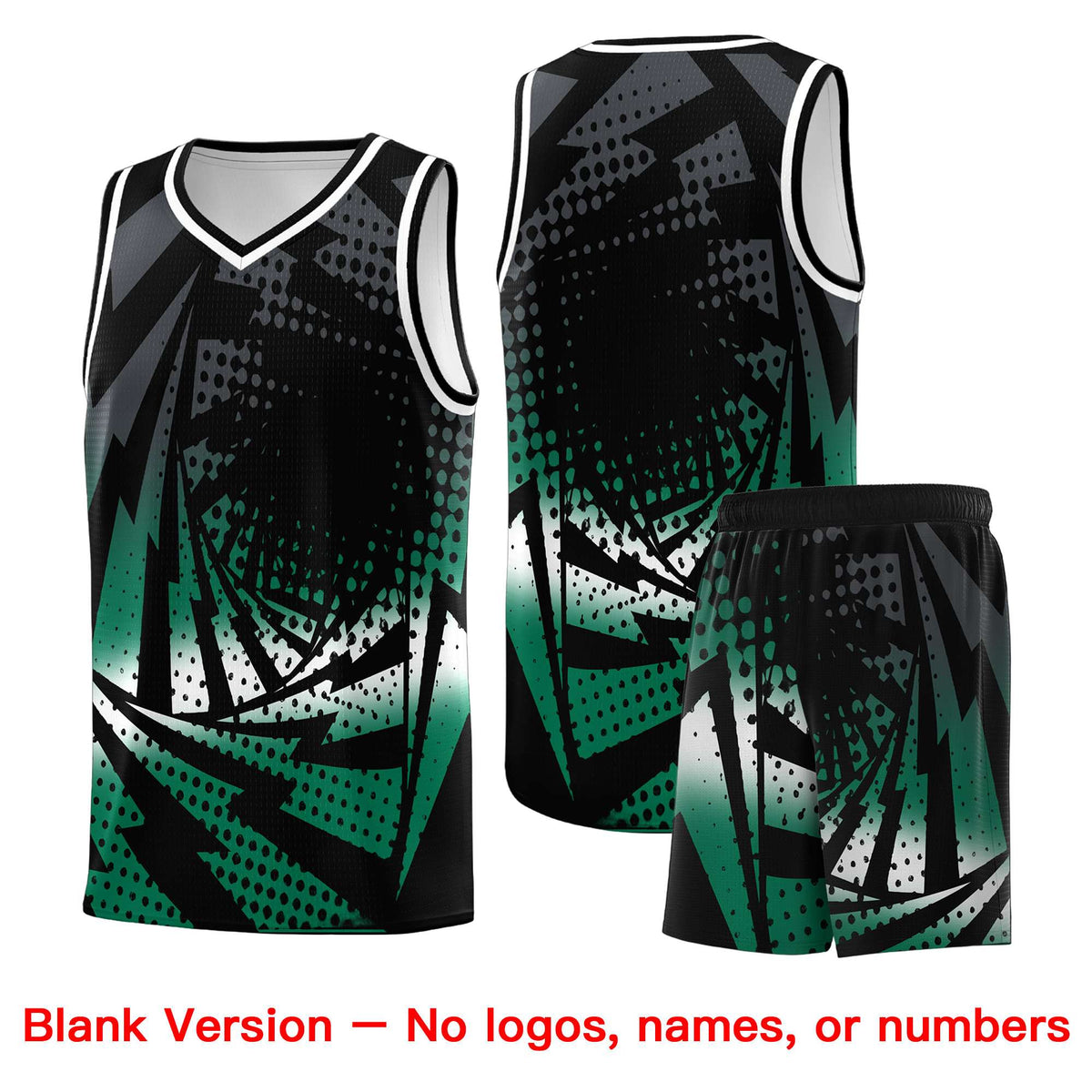 Custom Youth Basketball Jerseys Black Kelly Green Lightning Design Halftone Personalized Uniforms