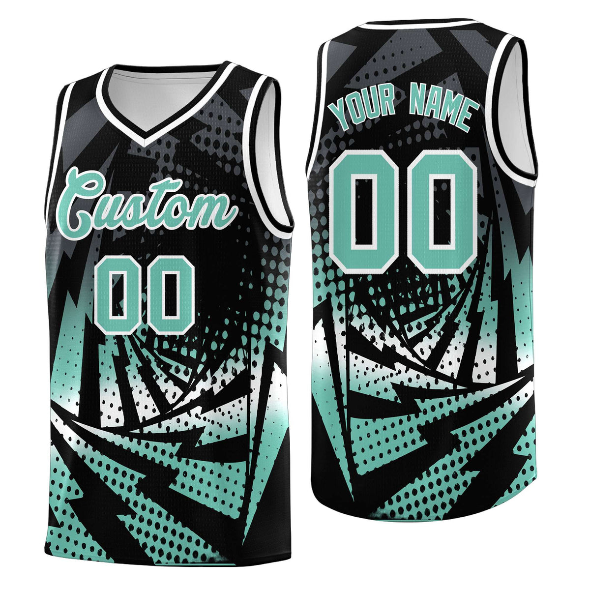 Custom Youth Basketball Jerseys Black Bright Green Lightning Halftone Personalized Team Uniforms