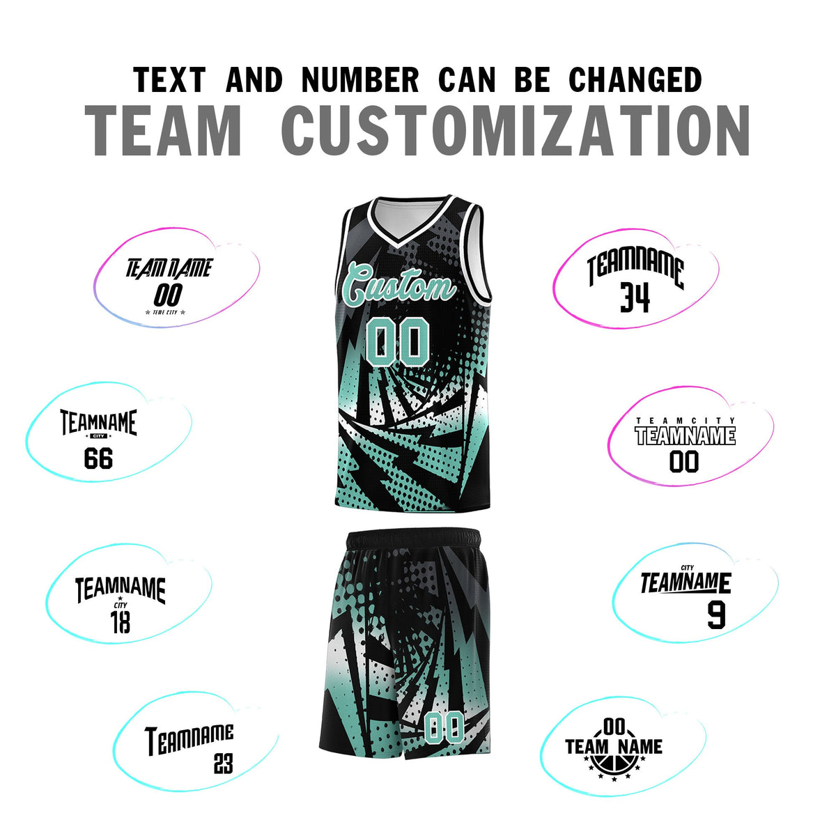 Custom Youth Basketball Jerseys Black Bright Green Lightning Halftone Personalized Team Uniforms