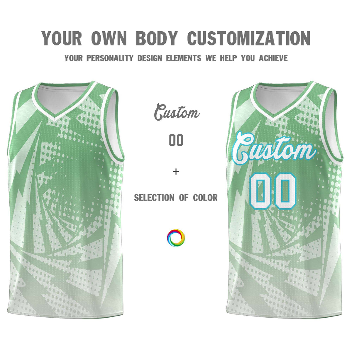 Custom Youth Basketball Jerseys Green Gray Lightning Halftone Personalized Team Uniforms