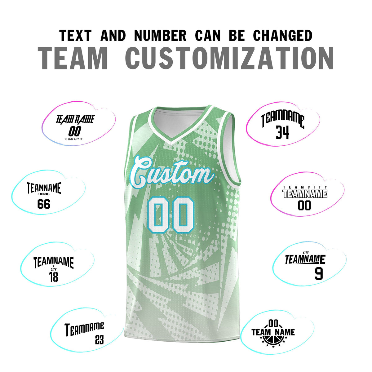 Custom Youth Basketball Jerseys Green Gray Lightning Halftone Personalized Team Uniforms