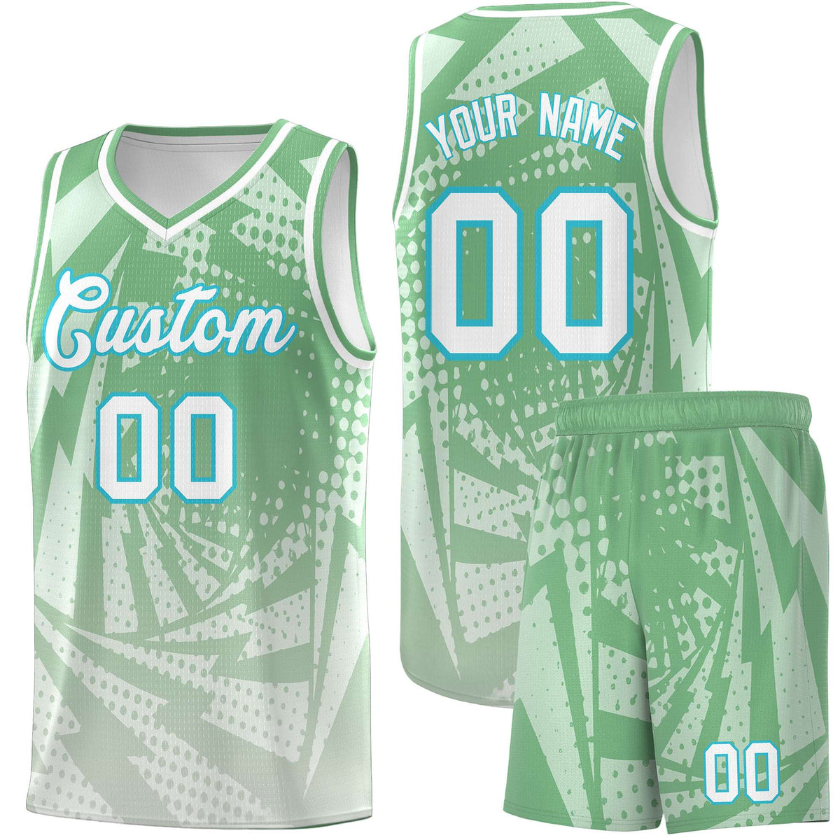 Custom Youth Basketball Jerseys Green Gray Lightning Halftone Personalized Team Uniforms