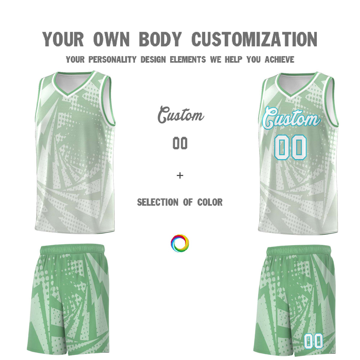 Custom Youth Basketball Jerseys Green Gray Lightning Halftone Personalized Team Uniforms