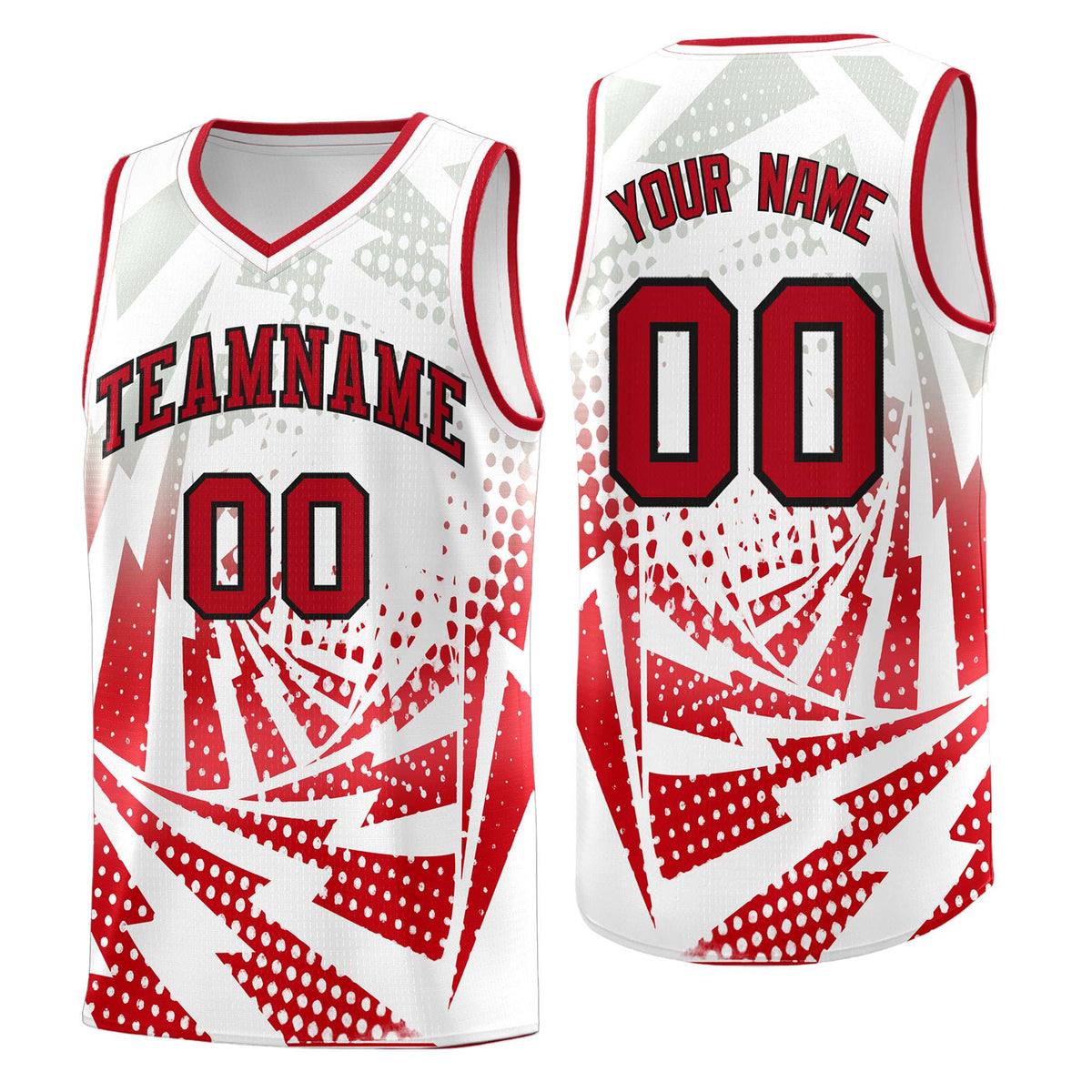 Custom Youth Basketball Jerseys White Red Lightning Halftone Personalized Team Uniforms