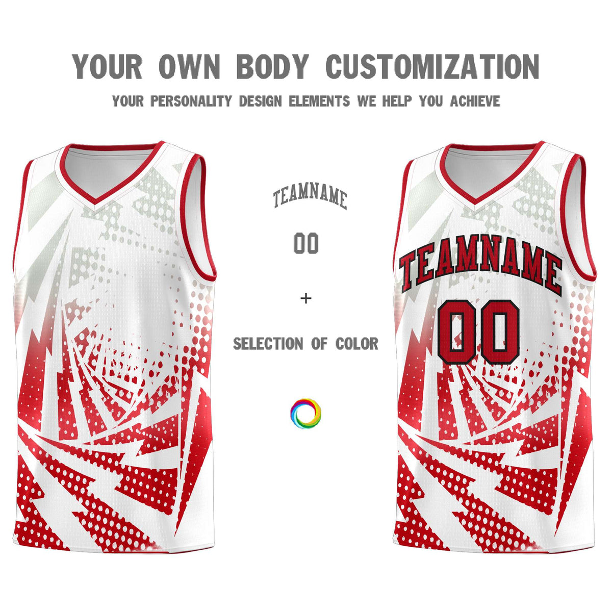 Custom Youth Basketball Jerseys White Red Lightning Halftone Personalized Team Uniforms