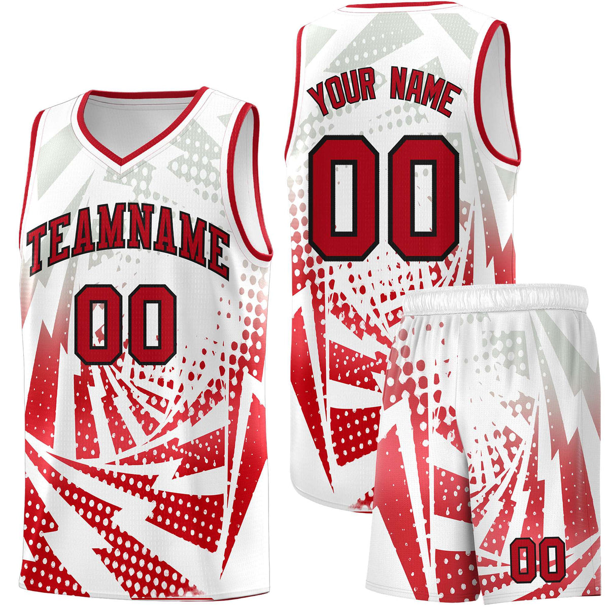 Custom Youth Basketball Jerseys White Red Lightning Halftone Personalized Team Uniforms