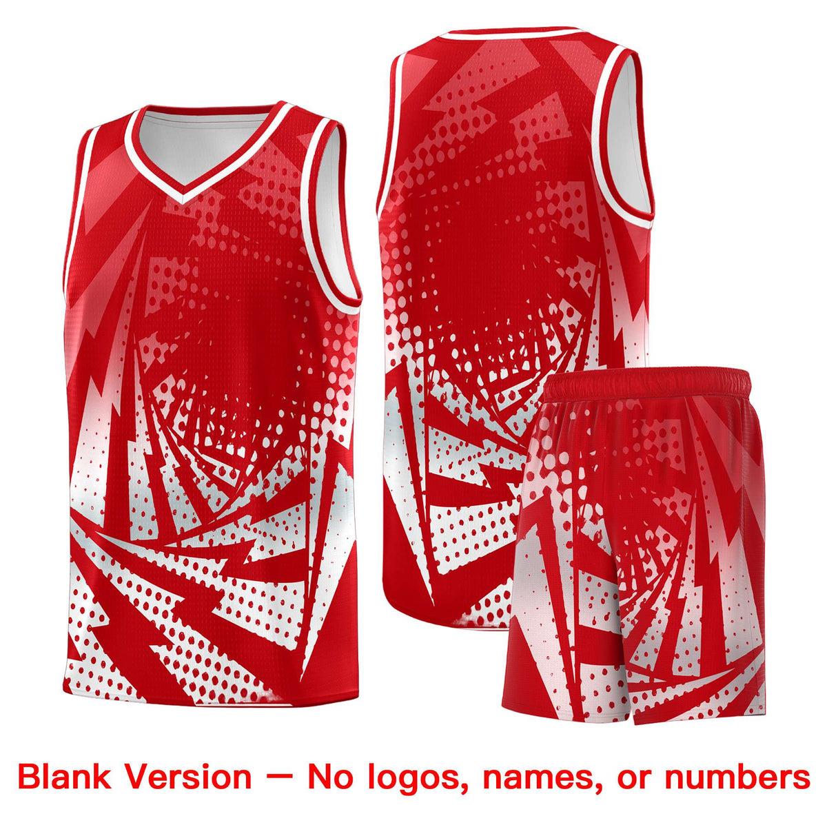 Custom Youth Basketball Jerseys Red White Lightning Halftone Personalized Team Uniforms