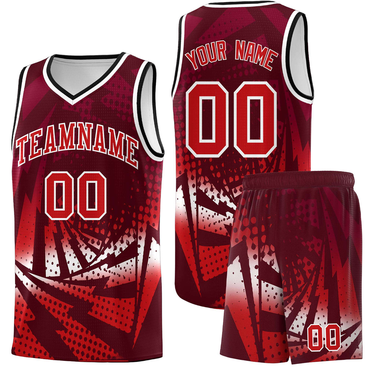 Custom Youth Basketball Jerseys Maroon Red Lightning Halftone Personalized Team Uniforms