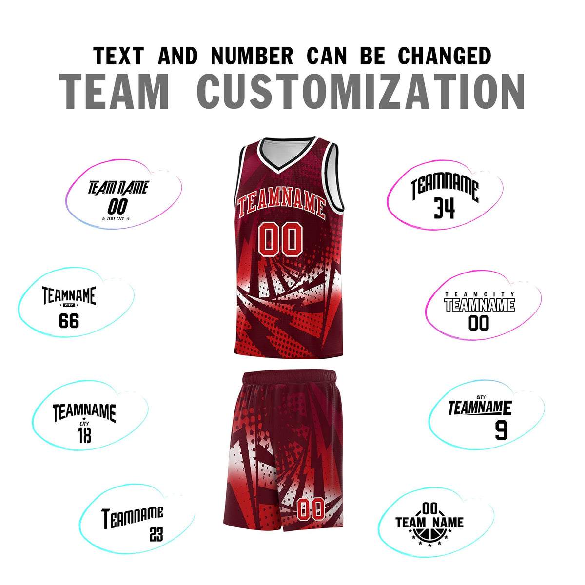 Custom Youth Basketball Jerseys Maroon Red Lightning Halftone Personalized Team Uniforms